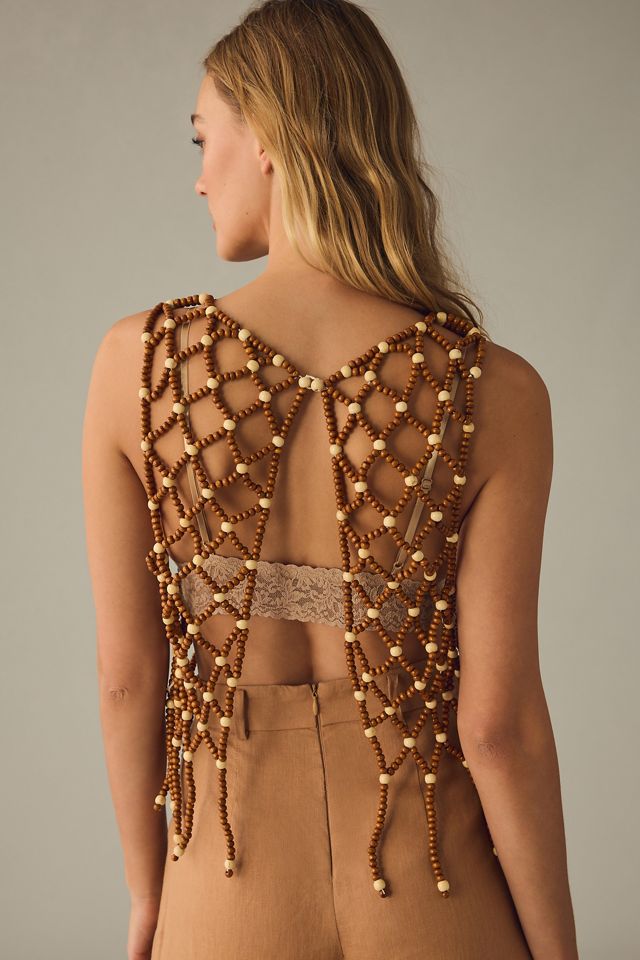 By Anthropologie Wooden Beaded Tank Layer #1