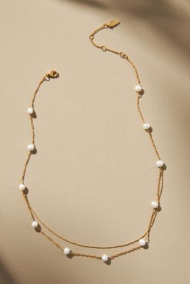 By Anthropologie Pearl Station Necklace In White