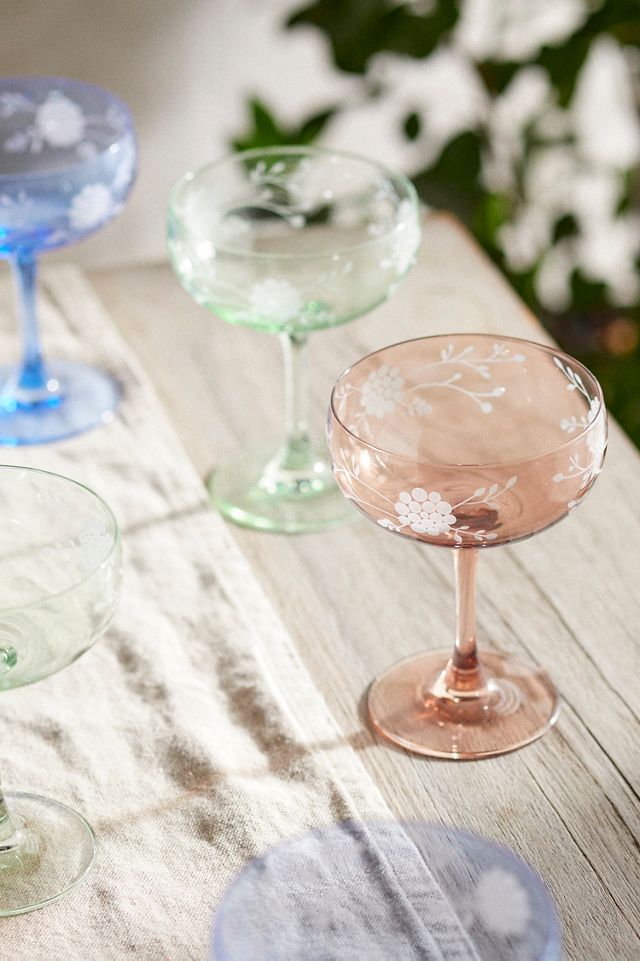 Colorful Floral Coupe Glasses