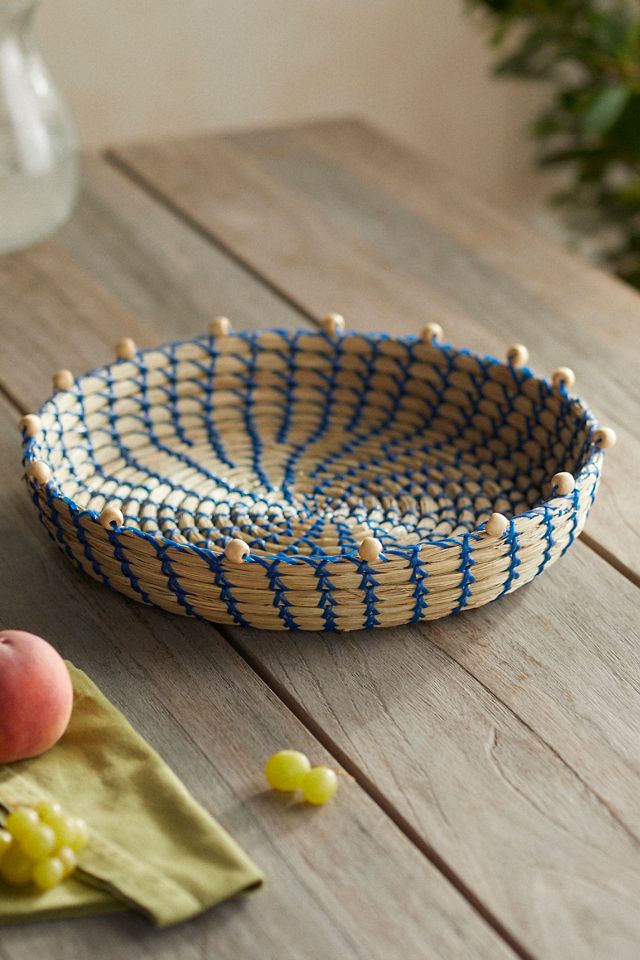 Woven Colorful Seagrass Bowl with Beads, Small #1