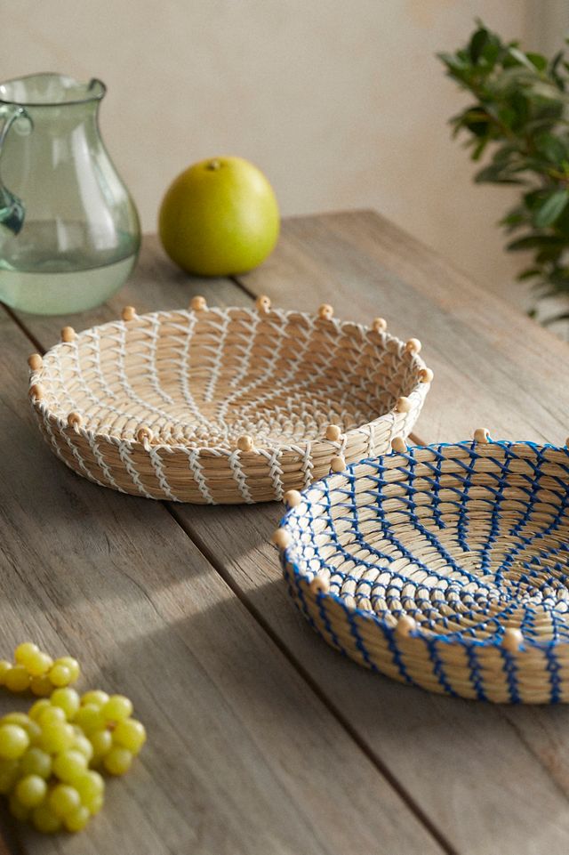 Woven Colorful Seagrass Bowl with Beads, Small #2