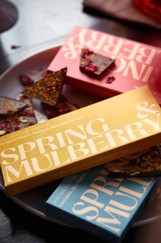 Spring & Mulberry Dark Chocolate Bar, Lavender + Rose | Terrain