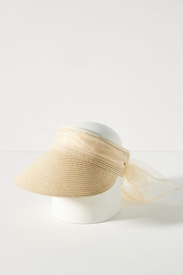 Maeve by Anthropologie Cream Straw Visor with sheer band and bow Absolutely Blown Away Right Now I can main image 4