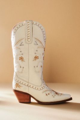 Dingo 1969 Full Bloom Leather Cowboy Boots In White