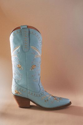 Dingo 1969 Full Bloom Leather Cowboy Boots In Blue