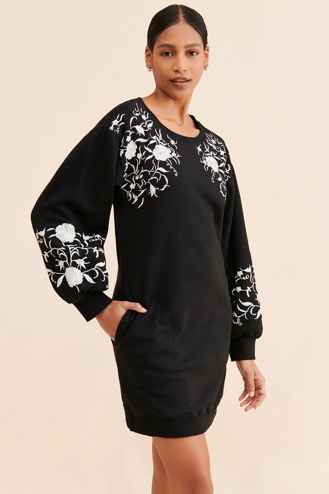 Daily Practice by Anthropologie Embroidered Sweatshirt Tunic Dress