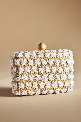 By Anthropologie Floral Raffia Clutch In Neutral