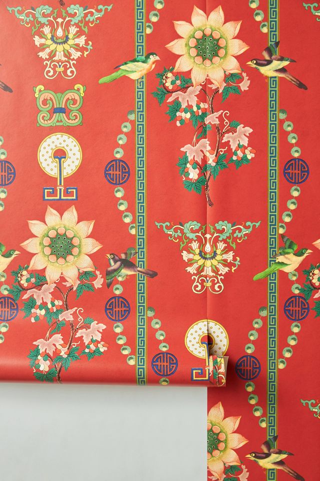 MINDTHEGAP Lin Yuan Chinese Chinoiserie Red Floral Wallpaper #1