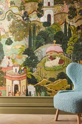 MINDTHEGAP Gardens of Jaipur Green Animal Landscape Wallpaper