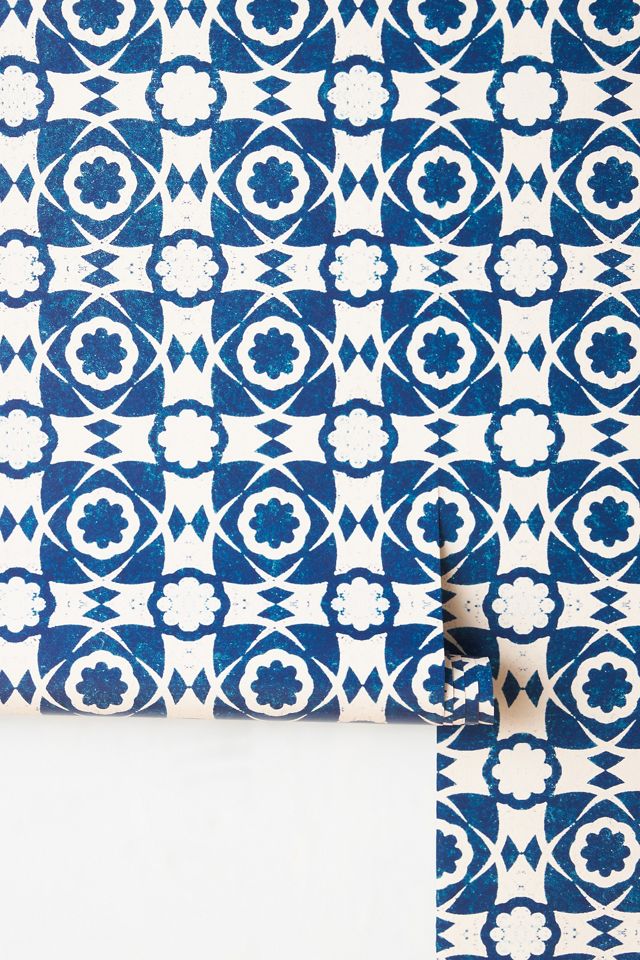 MINDTHEGAP Aegean Tiles Indigo Geometric Wallpaper #1