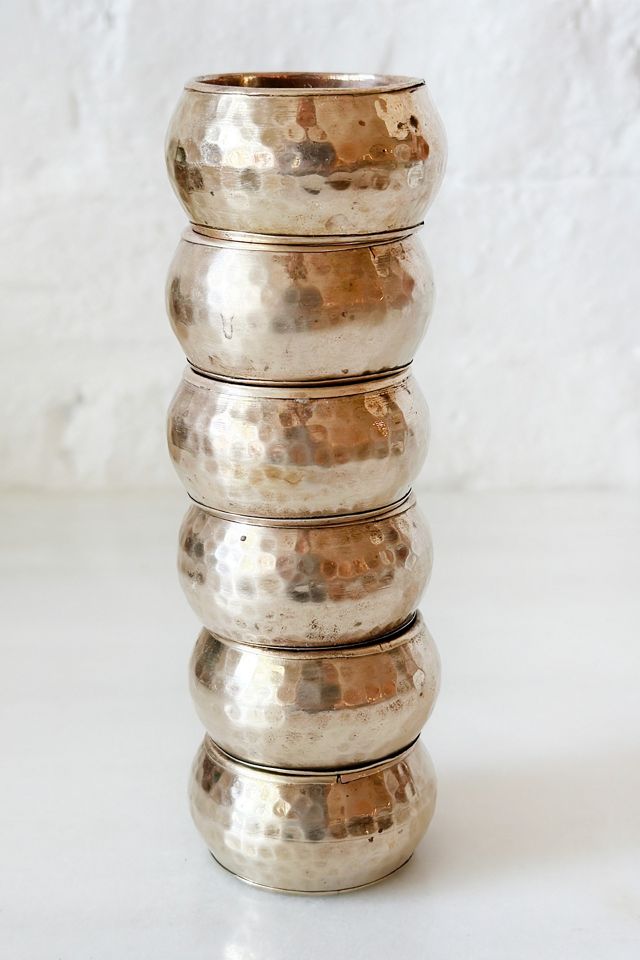 Old Flame Candle Co. Hammered Brass Napkin Rings Set #2