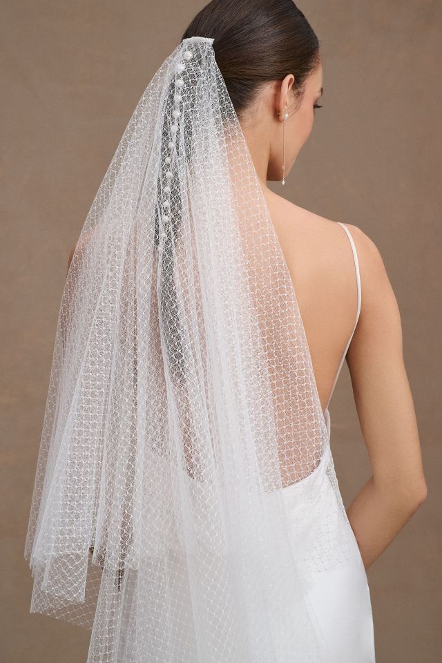 Nestina Accessories Drop Veil with Birdcage Design Tulle, Soft Bridal Veil, Blusher Veil, Circle Veil - Poeme Style 21035 30 (blusher) x 80 Train