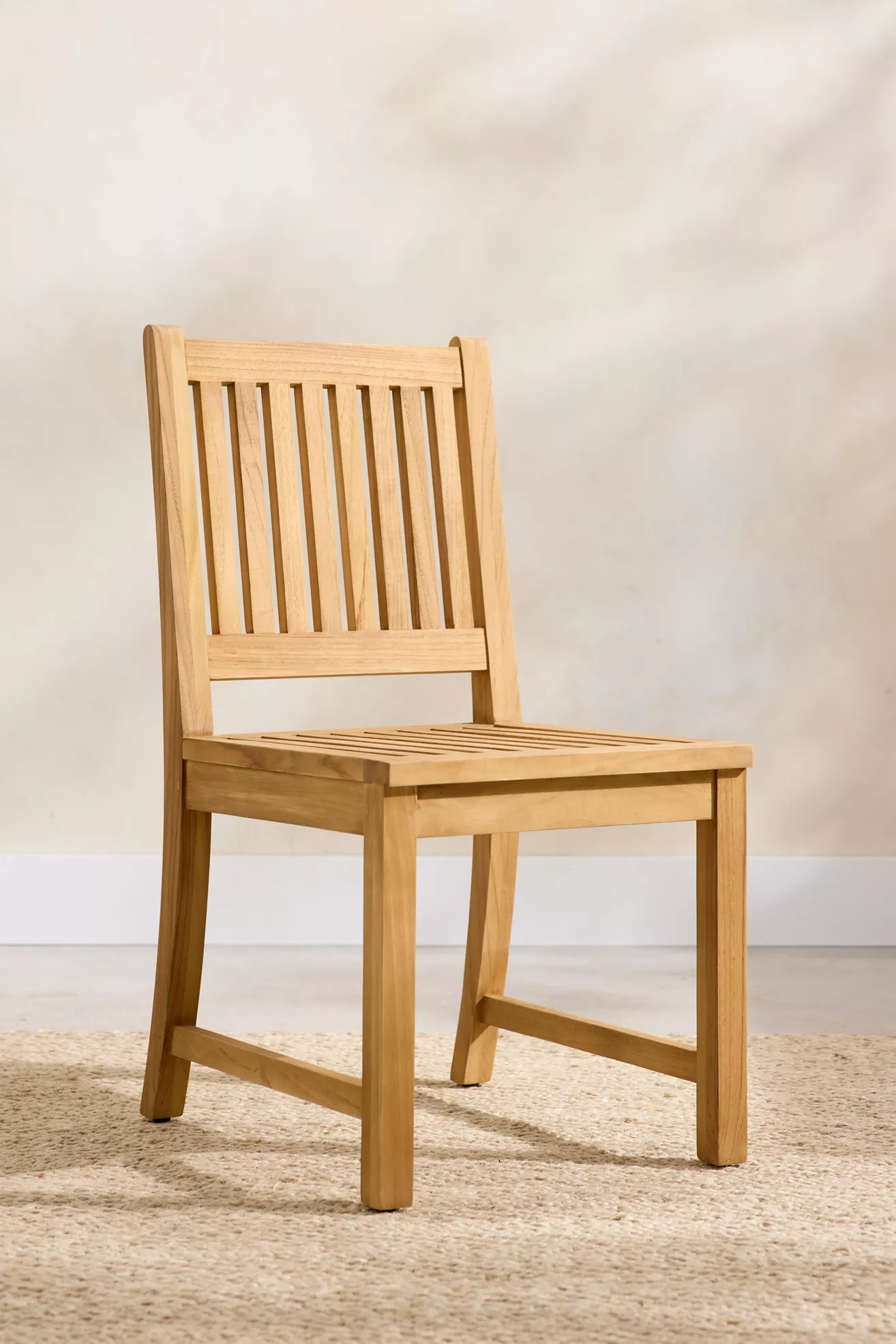 Close-up of teak chair slats and joints