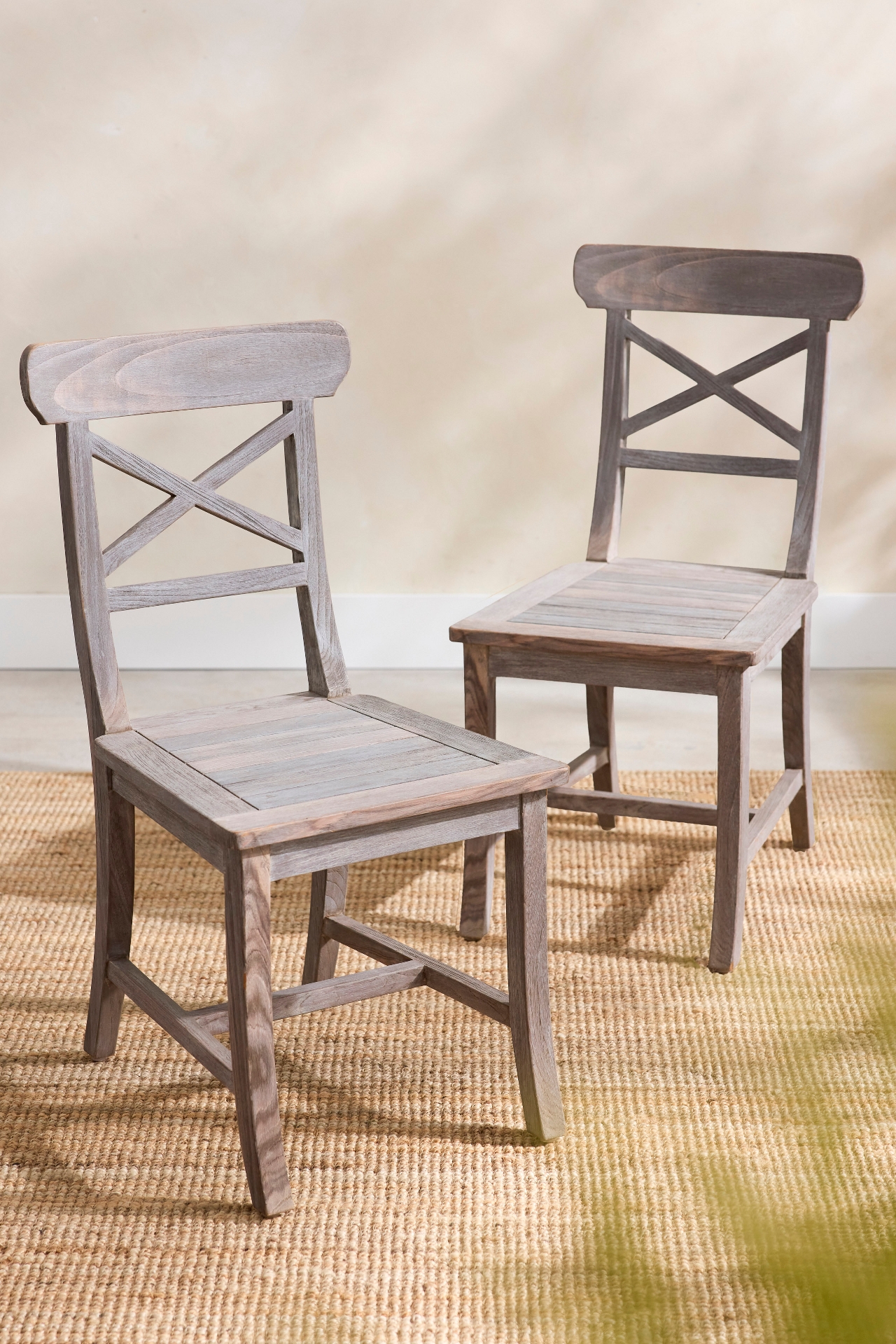 Crossback Teak Side Chairs, Set of 2