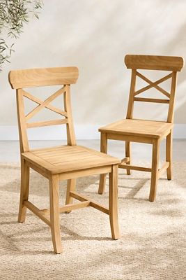 Crossback Teak Side Chairs, Set of 2