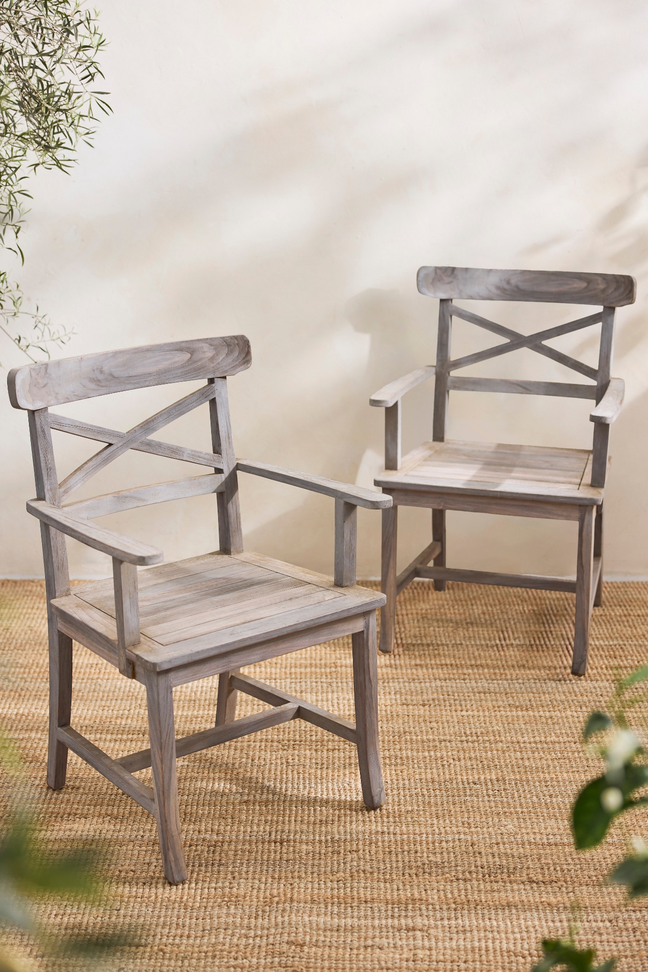 Crossback Teak Armchairs, Set of 2