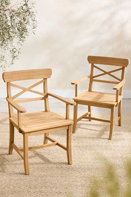 Crossback Teak Armchairs, Set of 2