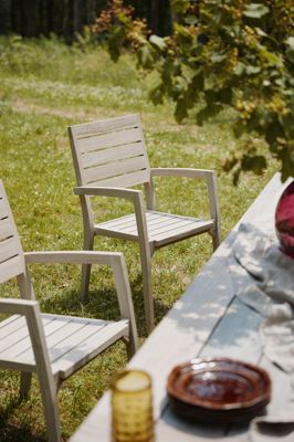 Vista Slatted Teak Stacking Armchairs, Set of 2