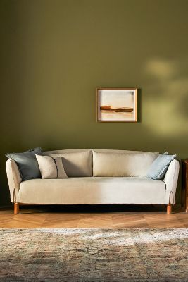 Amber Lewis For Anthropologie Belgian Linen Curved Sofa By  In Grey Siz