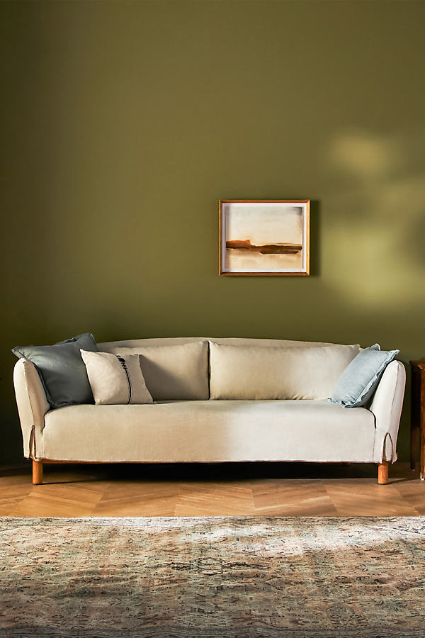 Amber Lewis for Anthropologie Belgian Linen Curved Sofa
