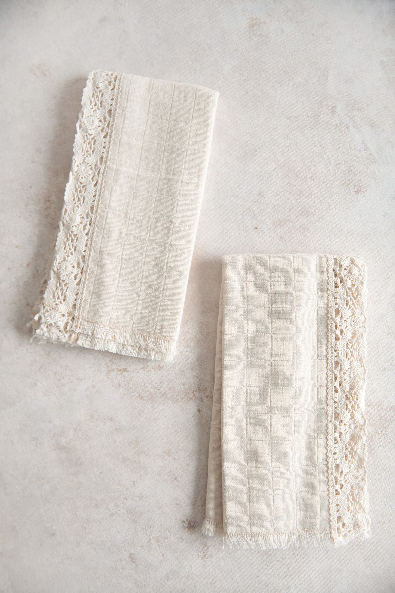 Roan Iris Cotton & Lace Napkin Set - Neutral, Set Of 2