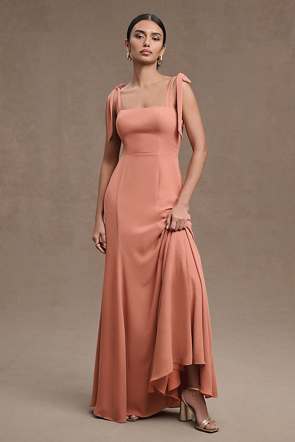 Bhldn Clara Square-neck Georgette Gown In Pink