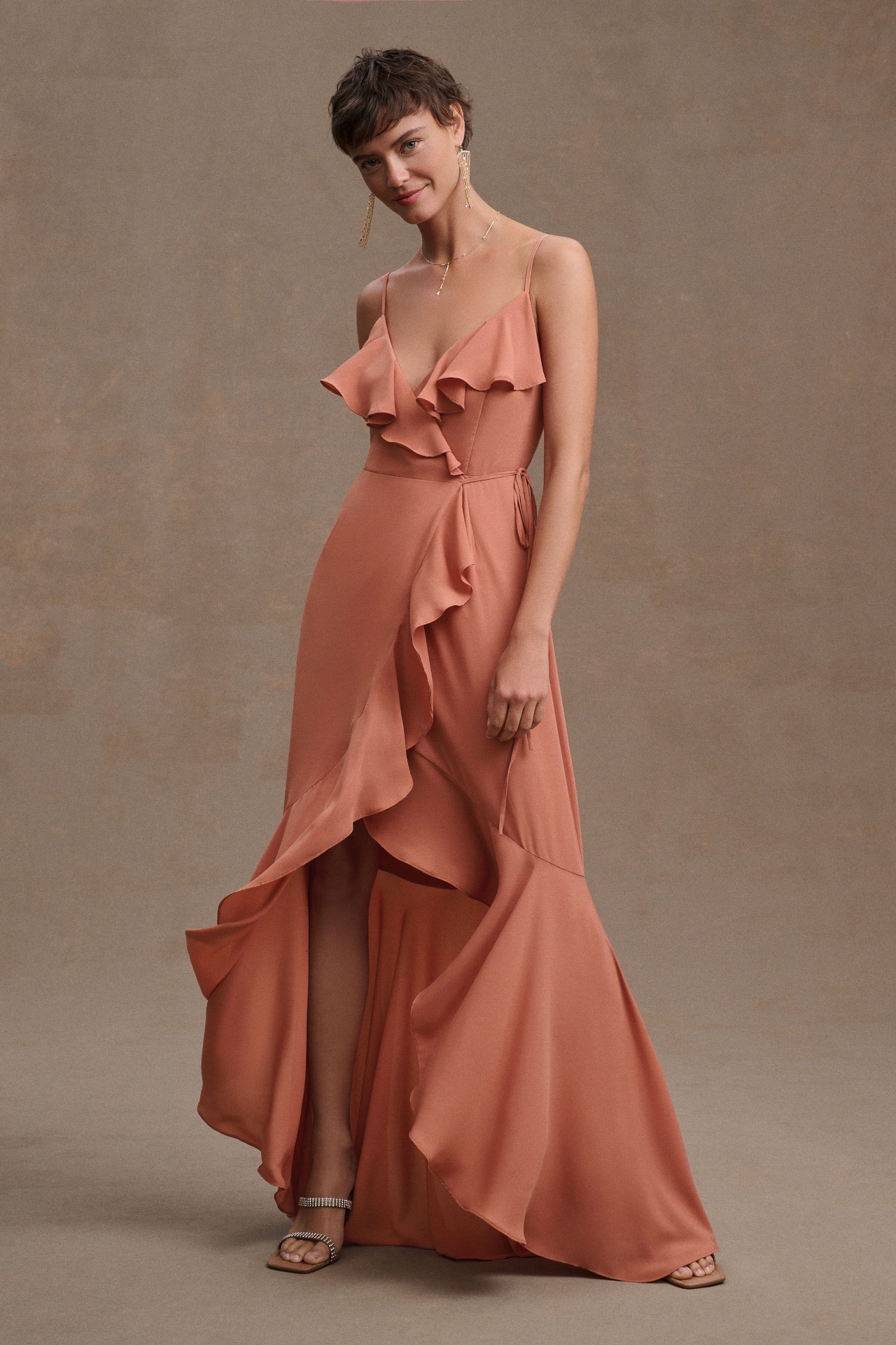 BHLDN Hailee Ruffle-Neck Wrap Georgette Gown