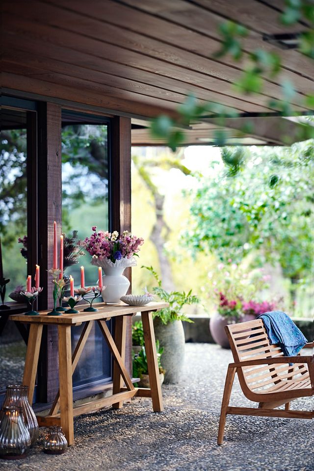 Braced Leg Teak Console #3