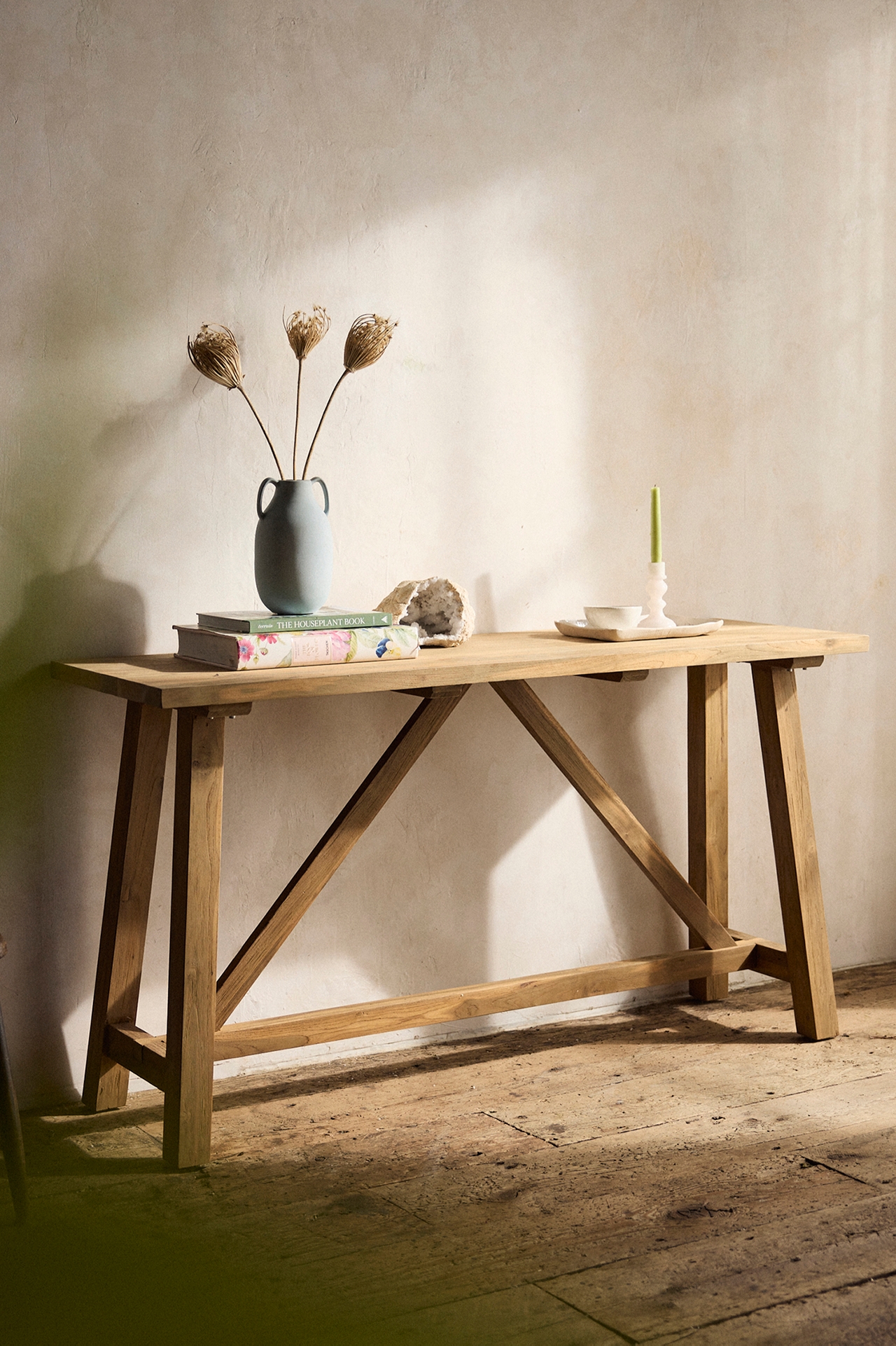 Braced Leg Teak Console