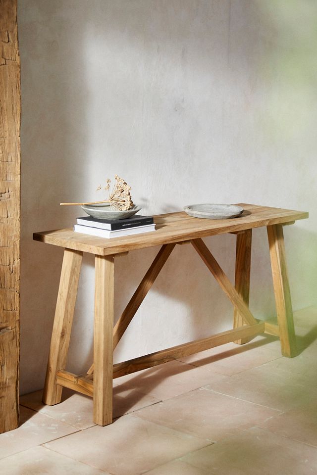 Braced Leg Teak Console #1