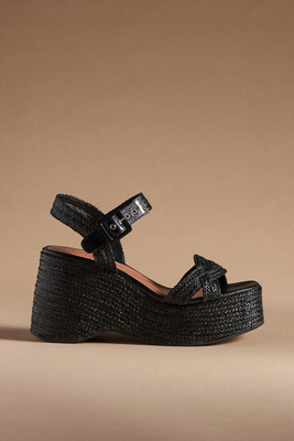 Vicenza Raffia Platform Heels In Black