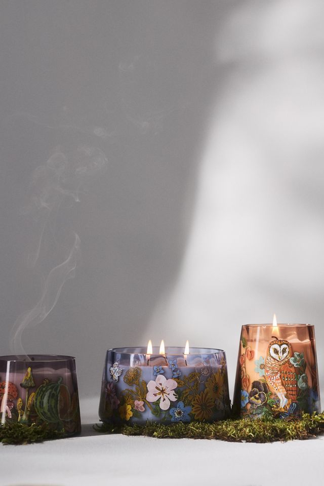 Grande bougie en verre Nathalie Lete pour Anthropologie Leather & Leaves #1