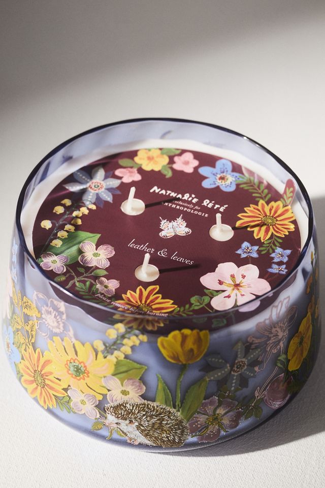 Grande bougie en verre Nathalie Lete pour Anthropologie Leather & Leaves #2