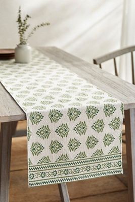 Green Floral Cotton Runner