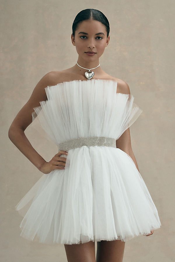 BRONX AND BANCO ANNA BLANC STRAPLESS BELTED TULLE MINI DRESS