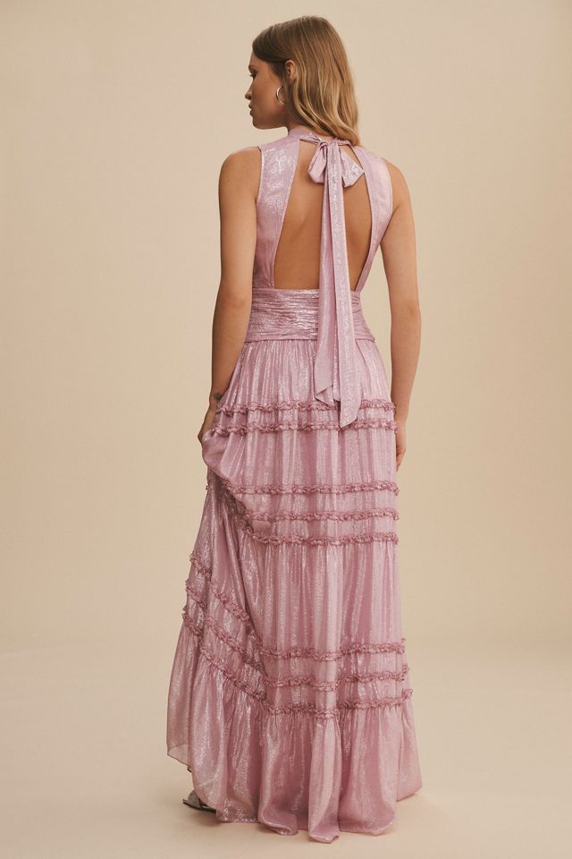 BHLDN Juniper Metallic Tiered Backless High-Neck Gown #2