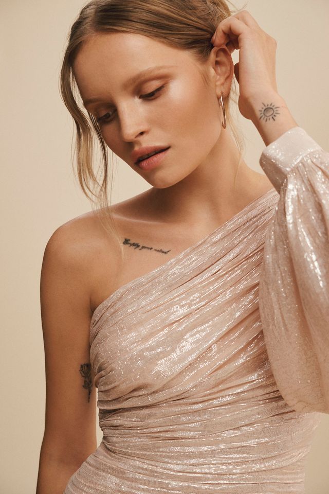 BHLDN Jade Metallic One-Shoulder Asymmetrical-Waist Gown #1