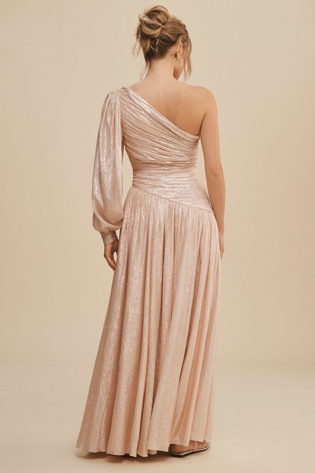 BHLDN Jade Metallic One-Shoulder Asymmetrical-Waist Gown #2