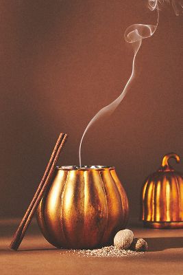 Anthropologie Small Harvest Pumpkin & Sweet Vanilla Glass Gourd Candle