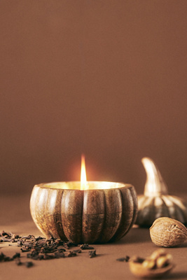 Anthropologie Small Pumpkin Spice & Black Walnut Wooden Pumpkin Candle In Brown