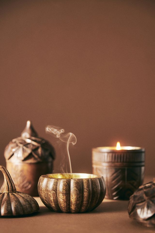 Large Acorn Woody Leather & Leaves Wooden Candle #3