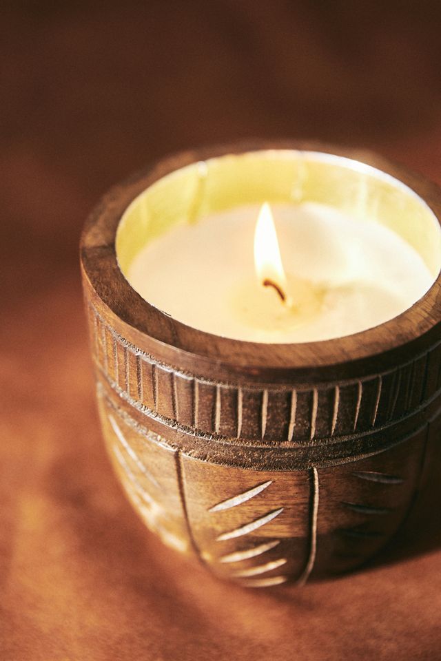 Large Acorn Woody Leather & Leaves Wooden Candle #1