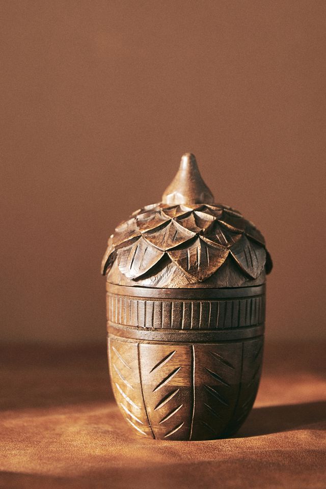 Large Acorn Woody Leather & Leaves Wooden Candle #2