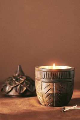Large Acorn Woody Leather & Leaves Wooden Candle