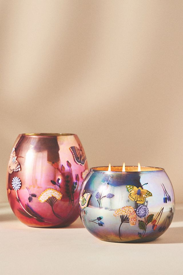 Winslow Floral Orchid & Amber Hand-Painted Glass Candle #2