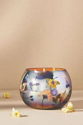 Winslow Floral Orchid & Amber Hand-Painted Glass Candle