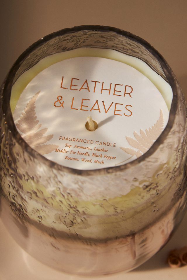 Lilah Tall Woody Leather & Leaves Luster Glass Candle #1
