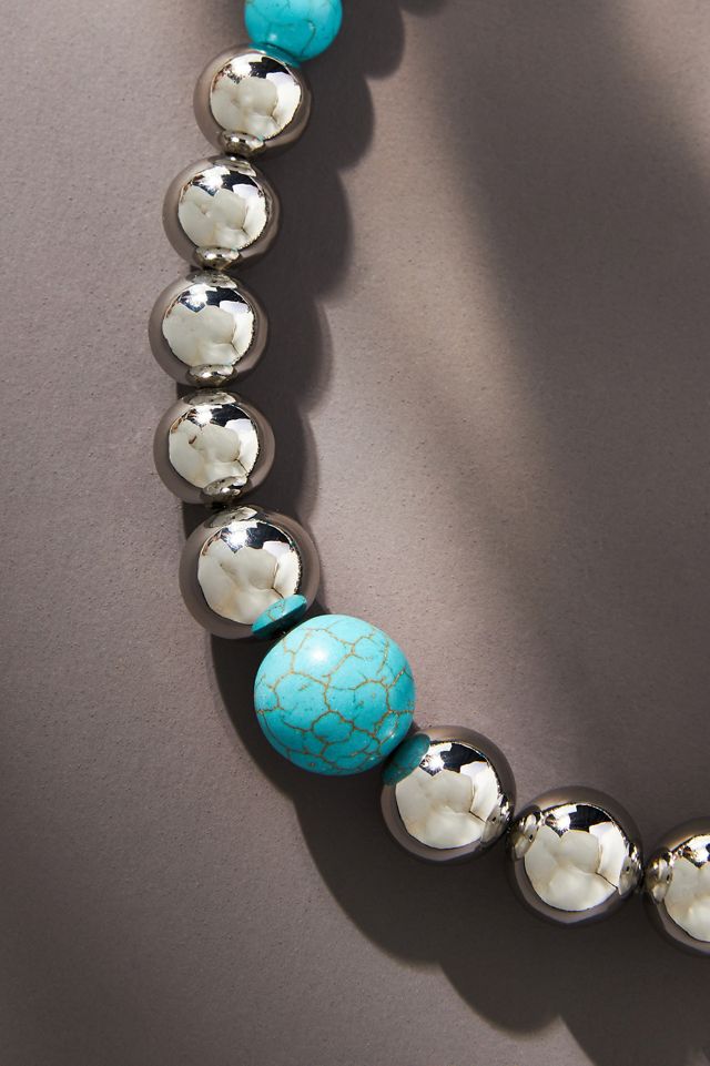 Silver Turquoise Beaded Necklace #2
