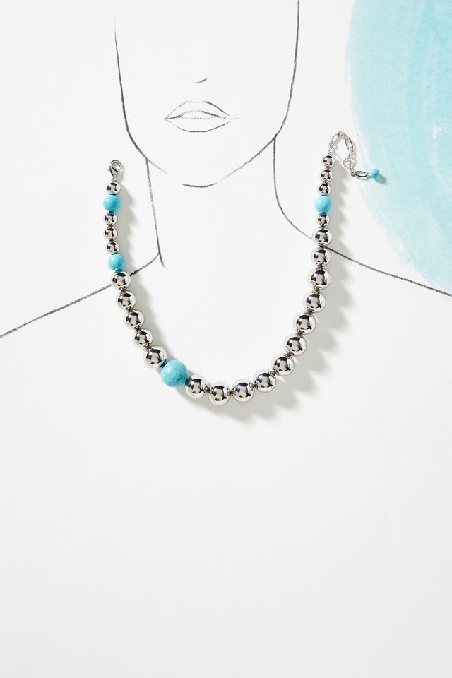 Silver Turquoise Beaded Necklace #3