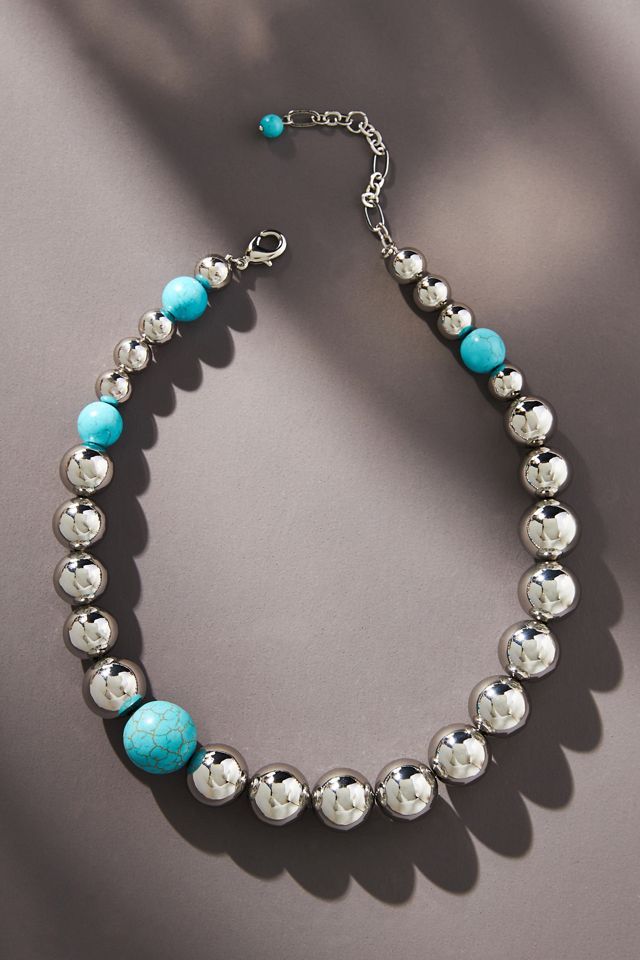 Silver Turquoise Beaded Necklace #1